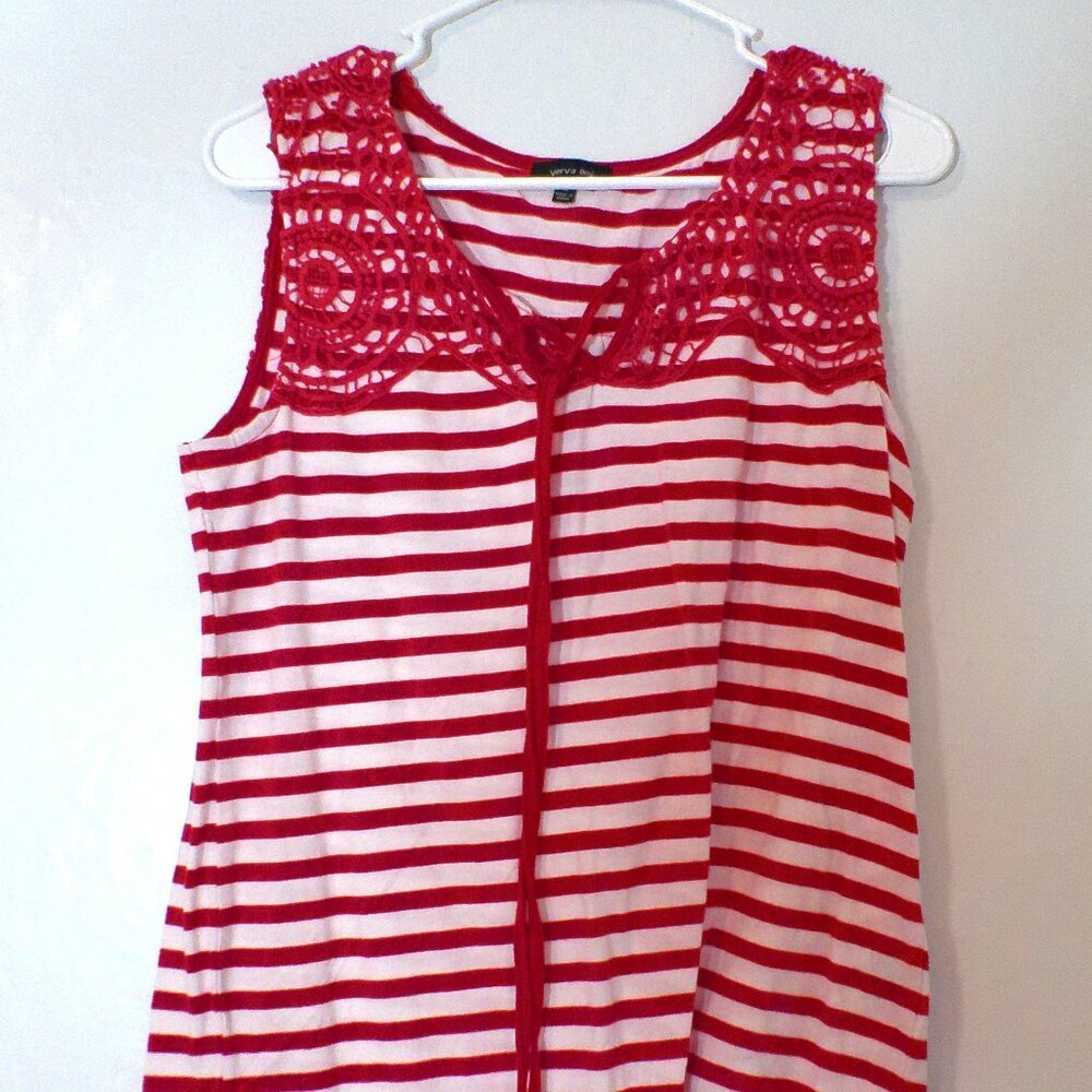 Verve Ami Red & White Striped Lace Tank Top – Women’s Size Medium